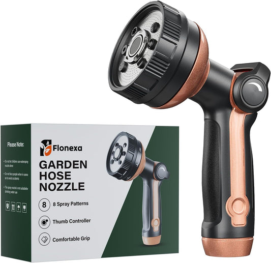 Heavy Duty Metal Hose Sprayer, 8 Patterns & Thumb Control, Orange | Rust-proof metal,8 spray patterns,thumb-control flow,on-off valveergonomic grip,for lawns, plants,cars,pets