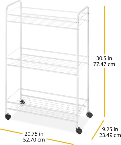 Whitmor Slim Rolling Household Cart - White 30.50 x 9.25 x 20.75