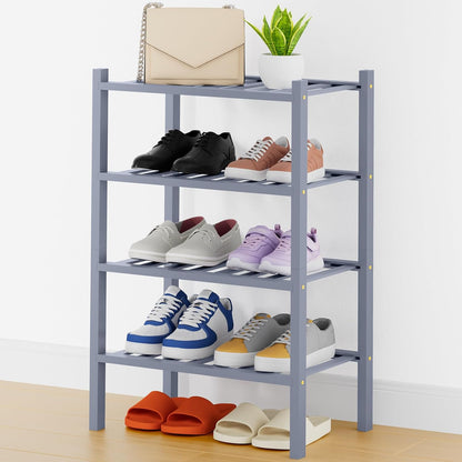 Smiry Bamboo Shoe Rack, 3 Tier Free Standing Wooden Shoe Organizer, Stackable Wood Shoe Storage Shelf for Closet, Entryway, 12 Vertical Slats, 2+1 Stack Standard Legs, 26.8"x11"x19.5", Natural
