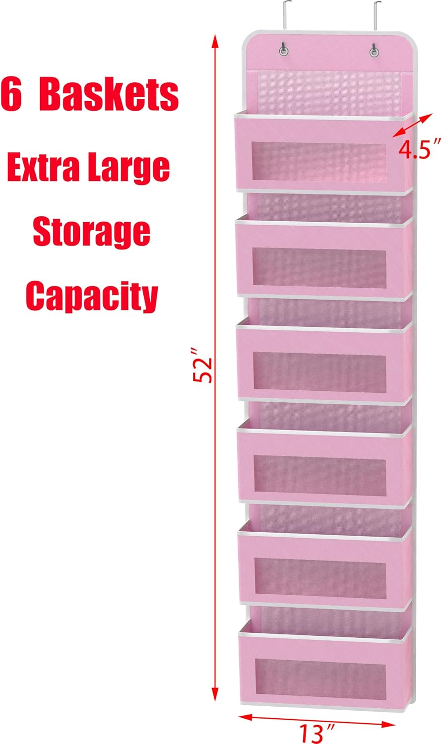 Simple Houseware 6 Clear Window Pocket Over Closet Door Storage Hanging Organizer for Bedroom, Bathroom, Pantry, Beige