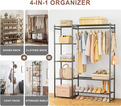 Neprock Wardrobe Closet, Portable Clothing Rack for Hanging Clothes, Free Standing Closet Organizers and Storage System with 4 Tiers Shelves for Cloakroom Bedroom,Black