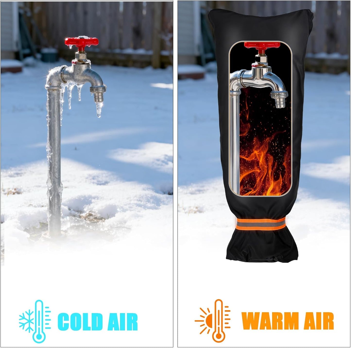 2 Pack Outdoor Faucet Covers for Winter, 6.7" W x 8.3" H Outdoor Water Faucet Cover Socks for Winter Freeze Protection Pipe Reusable Waterproof Insulated Spigot Covers with Reflective Strips, Black