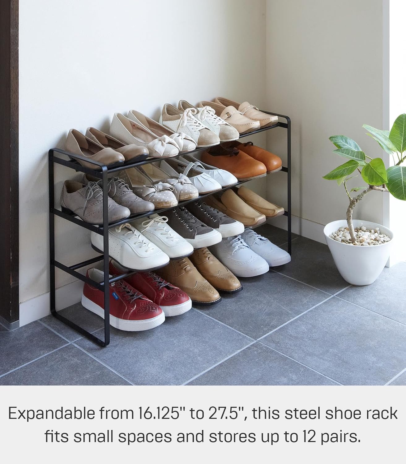YAMAZAKI Home Frame Adjustable Shoe Rack - Spacesaving Storage Solution, 7" - Steel - Holds Up to 4 Pairs of Shoes Per Shelf