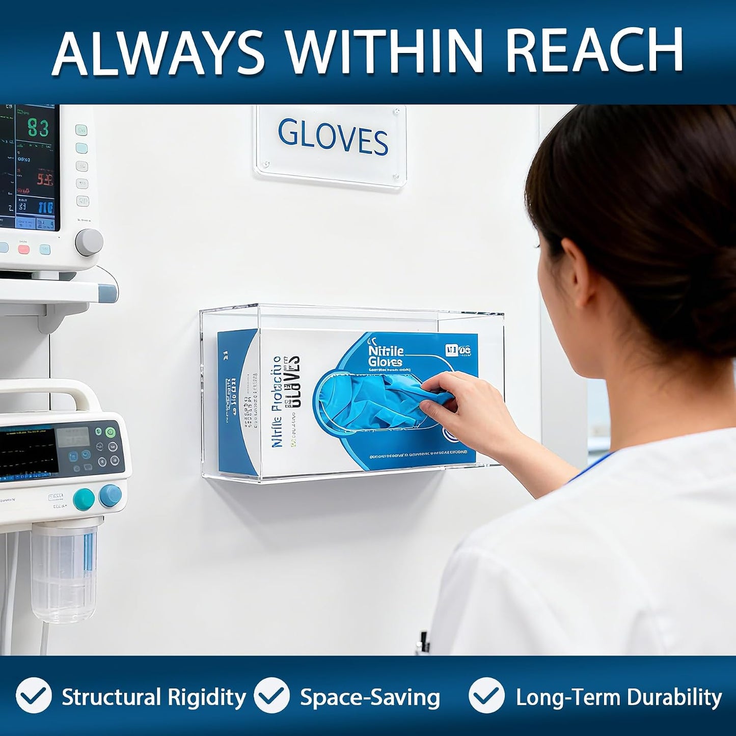Glove Box Holder Dispenser Acrylic Single Side Loaded Clear Rack Storage Organizer for Medical, Latex