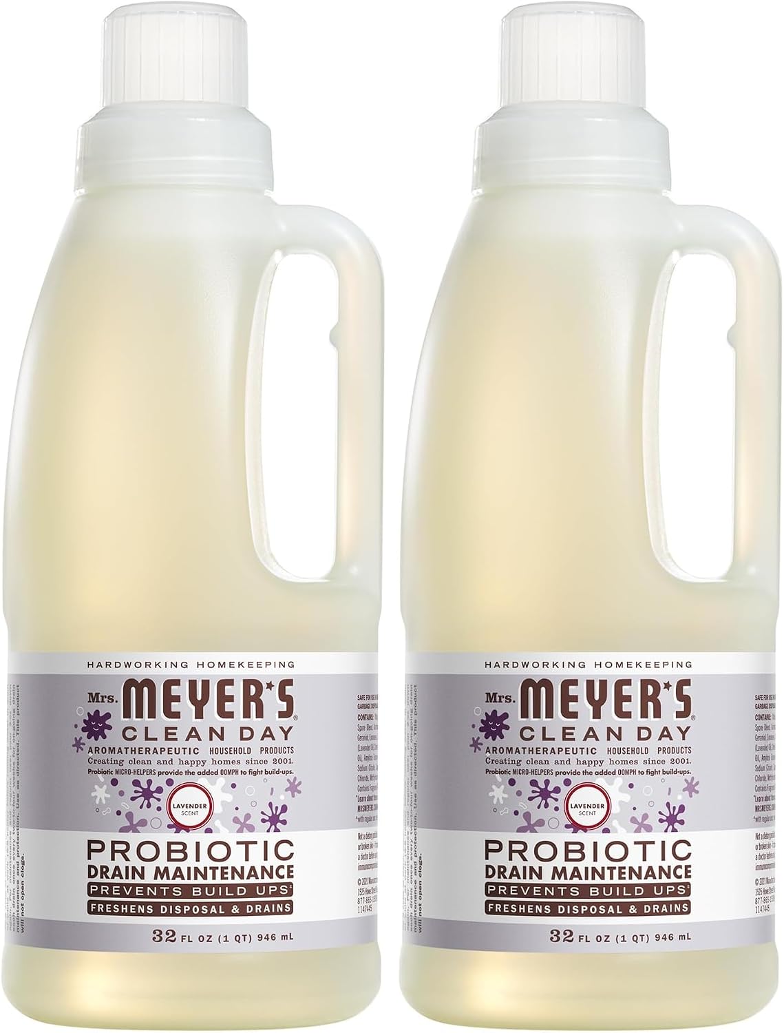 MRS. MEYER'S CLEAN DAY Probiotic Drain Maintenance Liquid, Lavender, Freshens Disposals and Drains, 32 Fl Oz