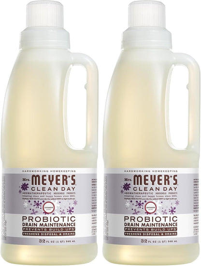 MRS. MEYER'S CLEAN DAY Probiotic Drain Maintenance Liquid, Lavender, Freshens Disposals and Drains, 32 Fl Oz