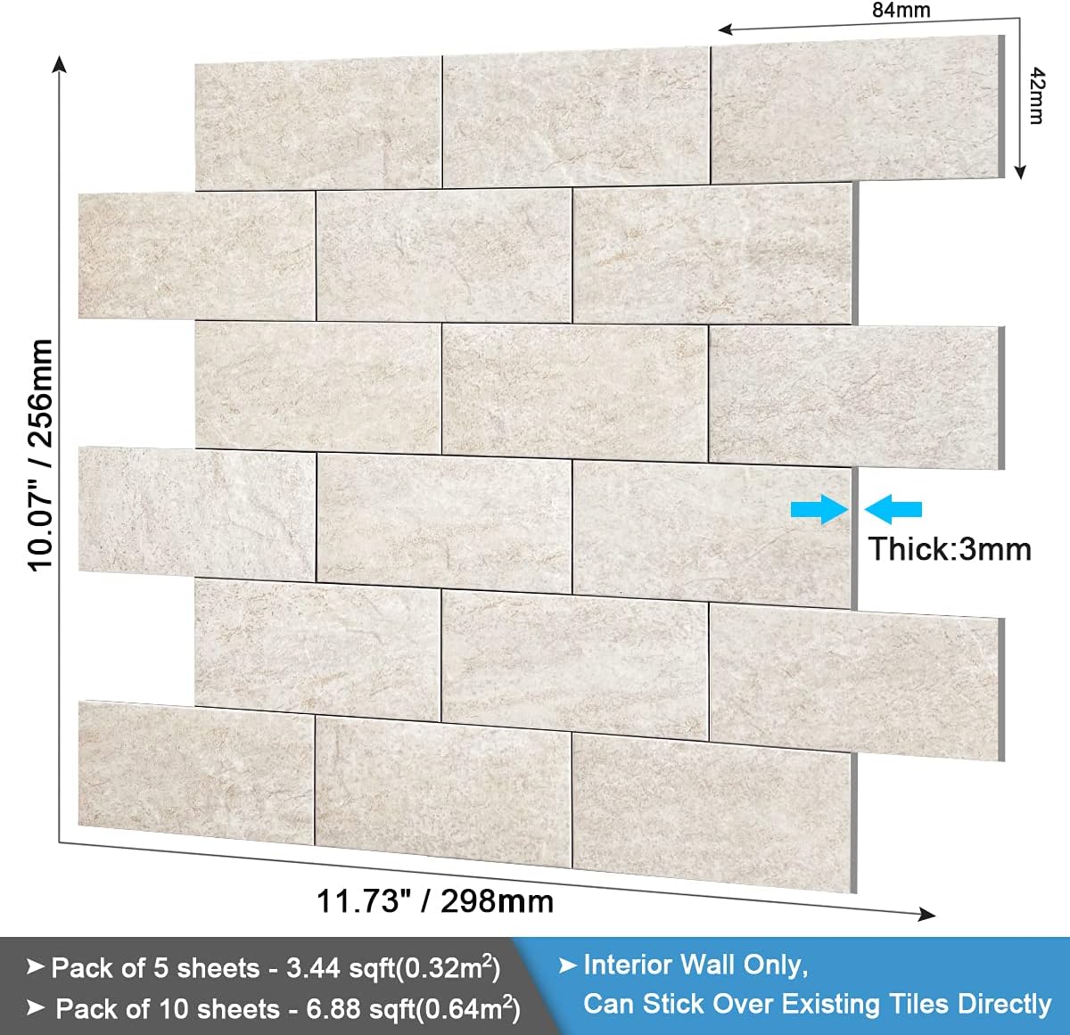 BeNice Peel and Stick Backsplash for Kitchen,Bathroom Wall Backsplash Tile Peel and Stick Shower Tiles Waterproof(10sheets,Rustic Beige)