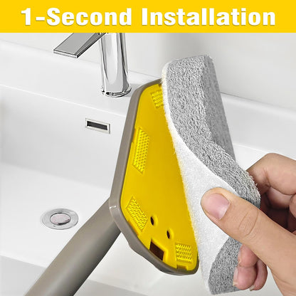NEWE Shower Cleaner Brush, Tub Tile Scrubber with Telescopic Long Handle 56 inches, 4 Scrub Heads for Cleaning Bathroom Bathtub Floor Baseboard Sink Kitchen Toilet (Brown Yellow)