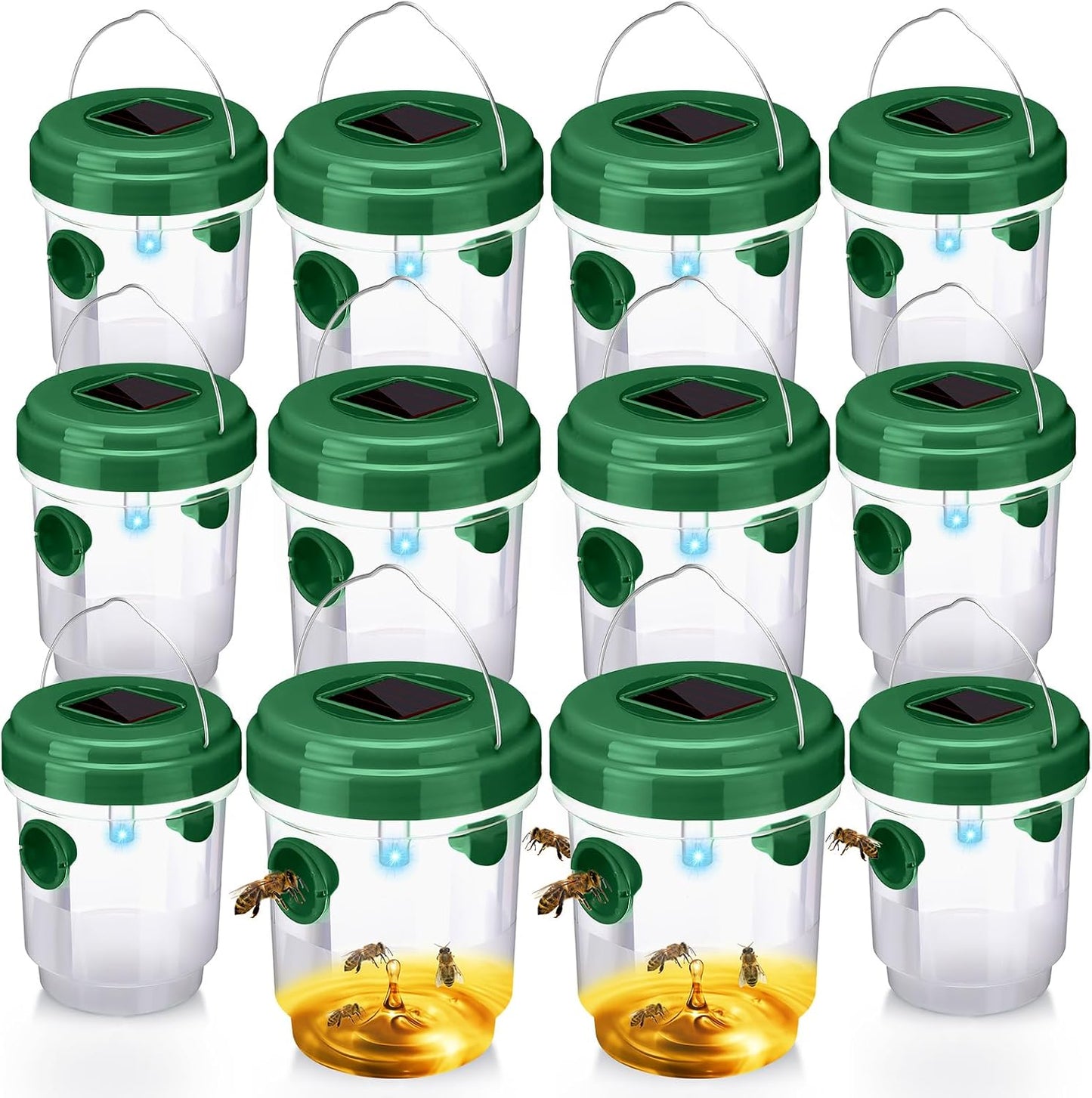 Wasp Trap Solar Powered Bee Trap Reusable Fly Traps Outdoor Hanging Wasp Killer with UV LED Light Flying Insects Bee Killer for Indoor Outside Patio Garden Home (6, Yellow)