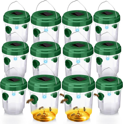 Wasp Trap Solar Powered Bee Trap Reusable Fly Traps Outdoor Hanging Wasp Killer with UV LED Light Flying Insects Bee Killer for Indoor Outside Patio Garden Home (6, Yellow)
