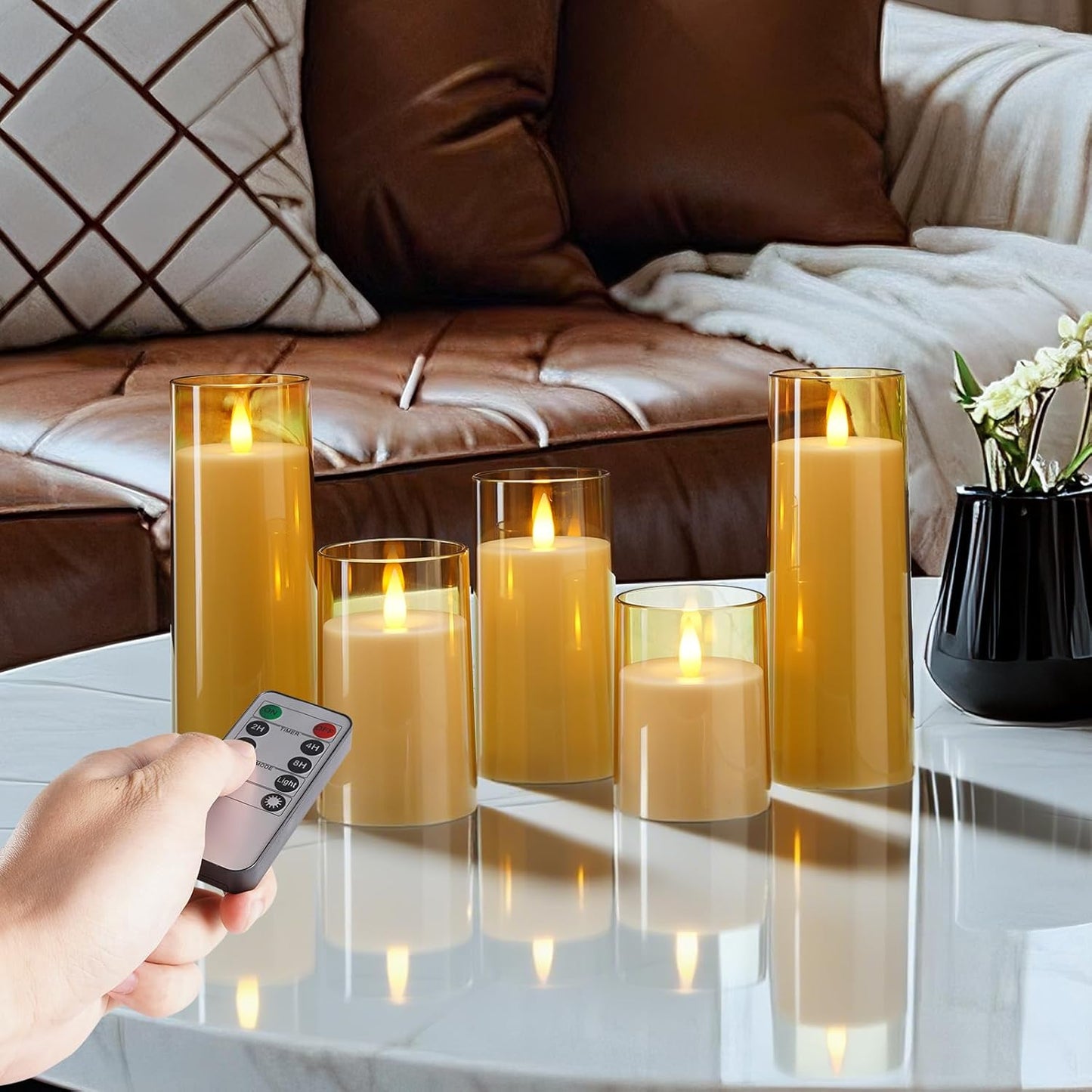 Homemory Realistic Flickering Battery Operated Candles, LED Fake Electric Candle with Remote Control and Timer, Flameless Candles for Home, Christmas Decoration, White, Set of 3