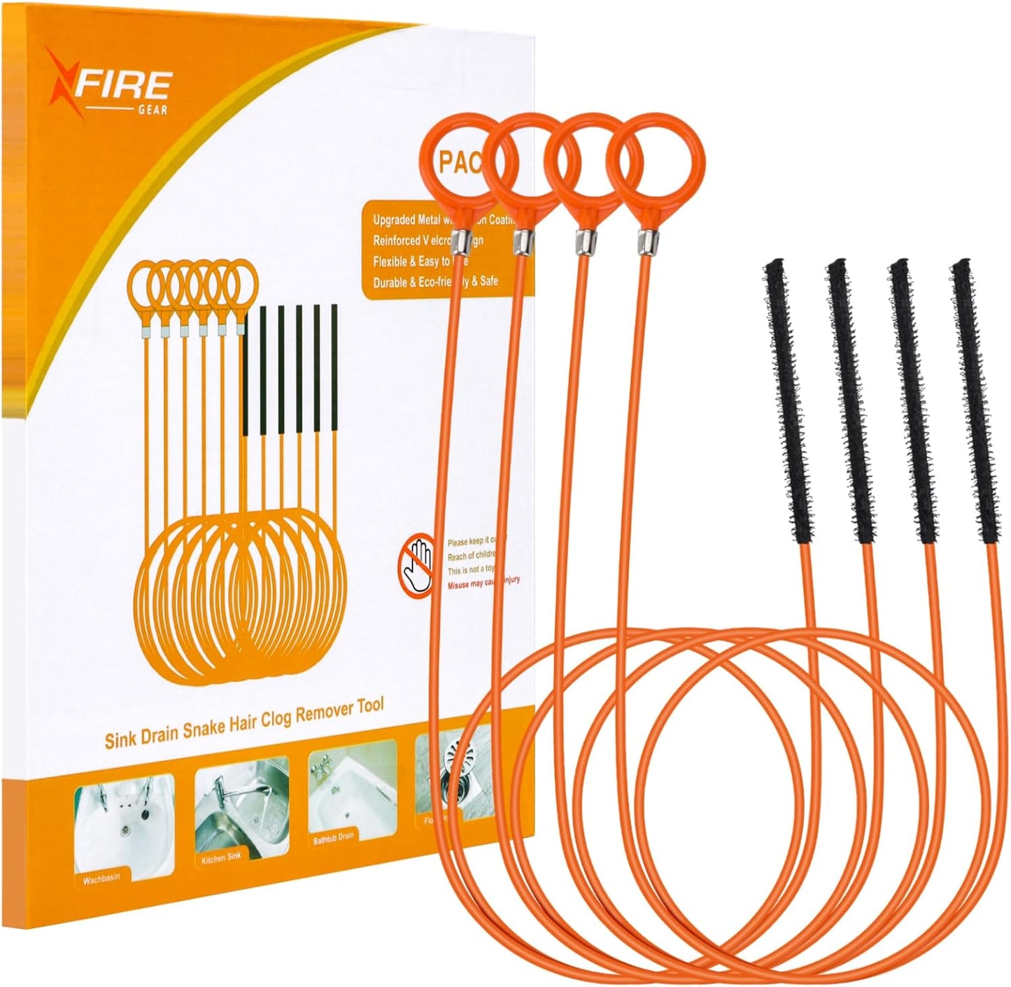 32 Inch Snake Drain Hair Removal Tool (6 Pack), Anti-Break Metal with Nylon Coating Sink Snake, Drain Cleaner Hair Catcher Remover for Shower, Bathroom Sink Tub