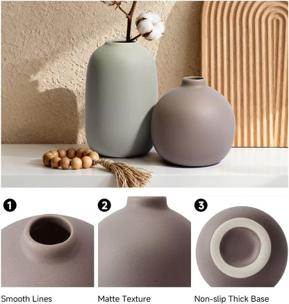 Small Ceramic Vase, Valentine's Day Vase, Modern Farmhouse Rustic Neutral Flower Vases for Dried Fresh Flowers, Home Decor Vases for Living Room, Entryway Table Decor, Kitchen, Shelf Decor (Set of 3)
