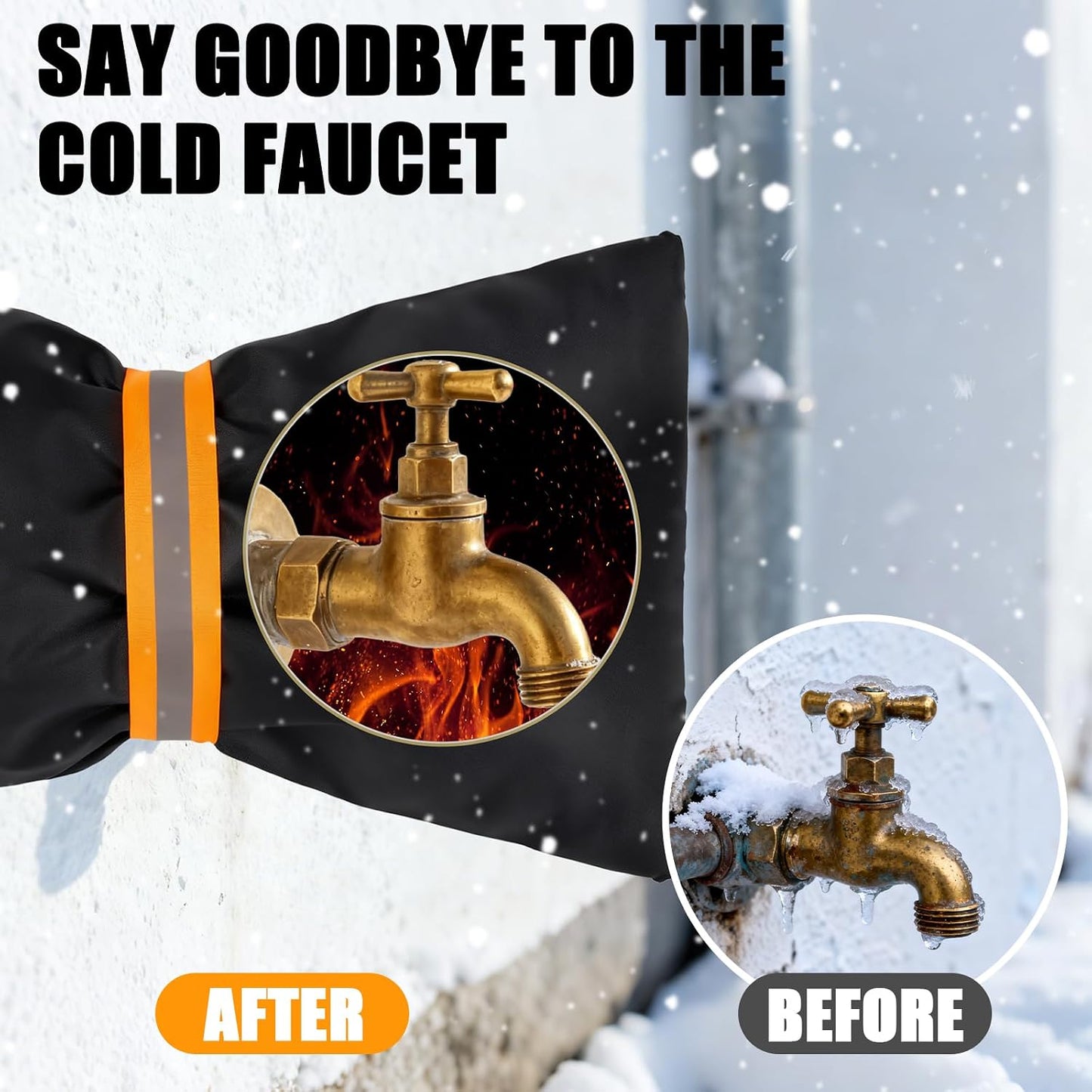 2 Pack Outdoor Faucet Covers for Winter, 6.7" W x 8.3" H Outdoor Water Faucet Cover Socks for Winter Freeze Protection Pipe Reusable Waterproof Insulated Spigot Covers with Reflective Strips, Black