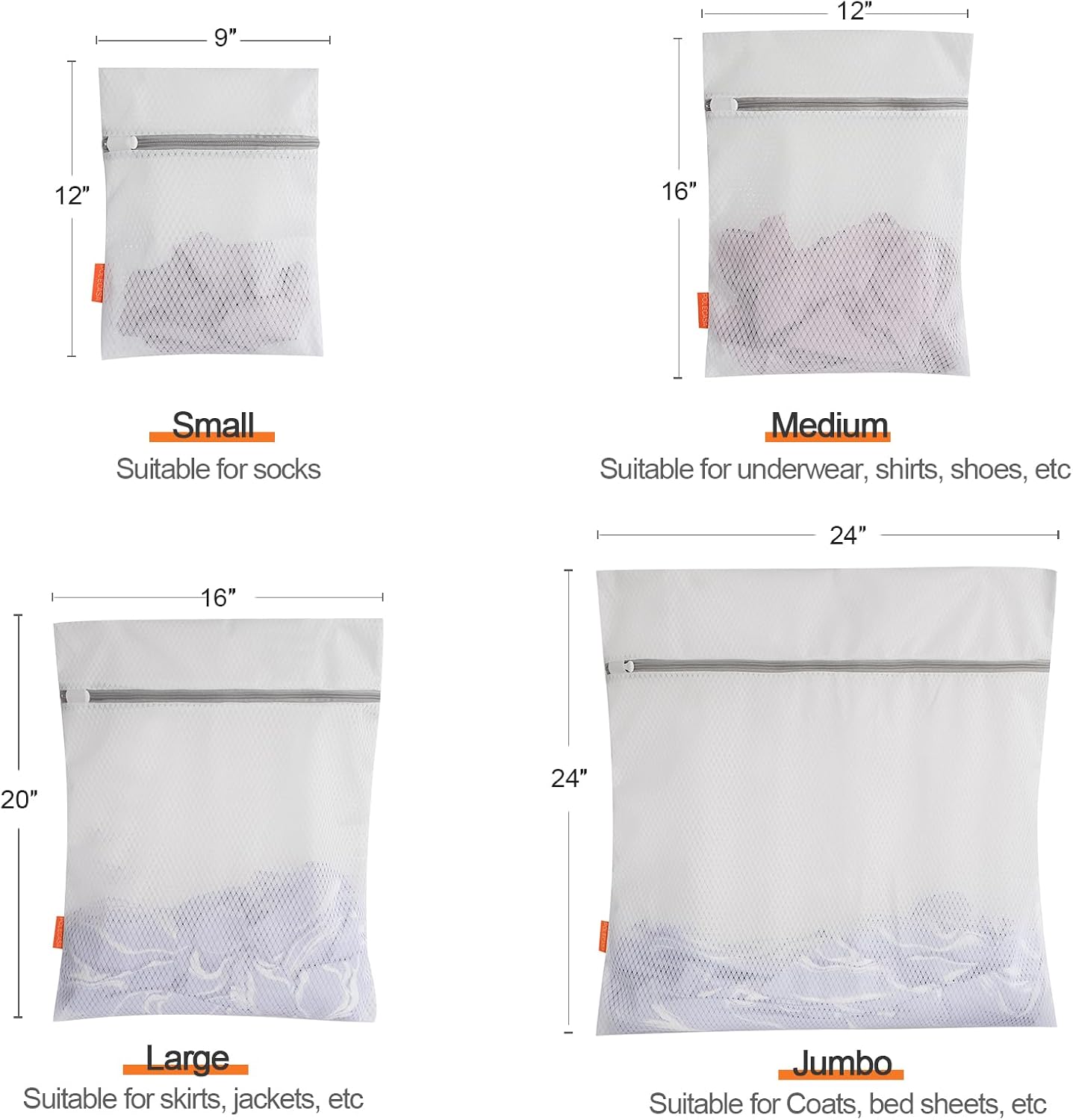 Polecasa Diamond Mesh Laundry Bags 3 Pack (16x20”, Large) | Durable Zipper, For Delicates, Lingerie, Bras, Underwear, Protect Garments in Washing Machine