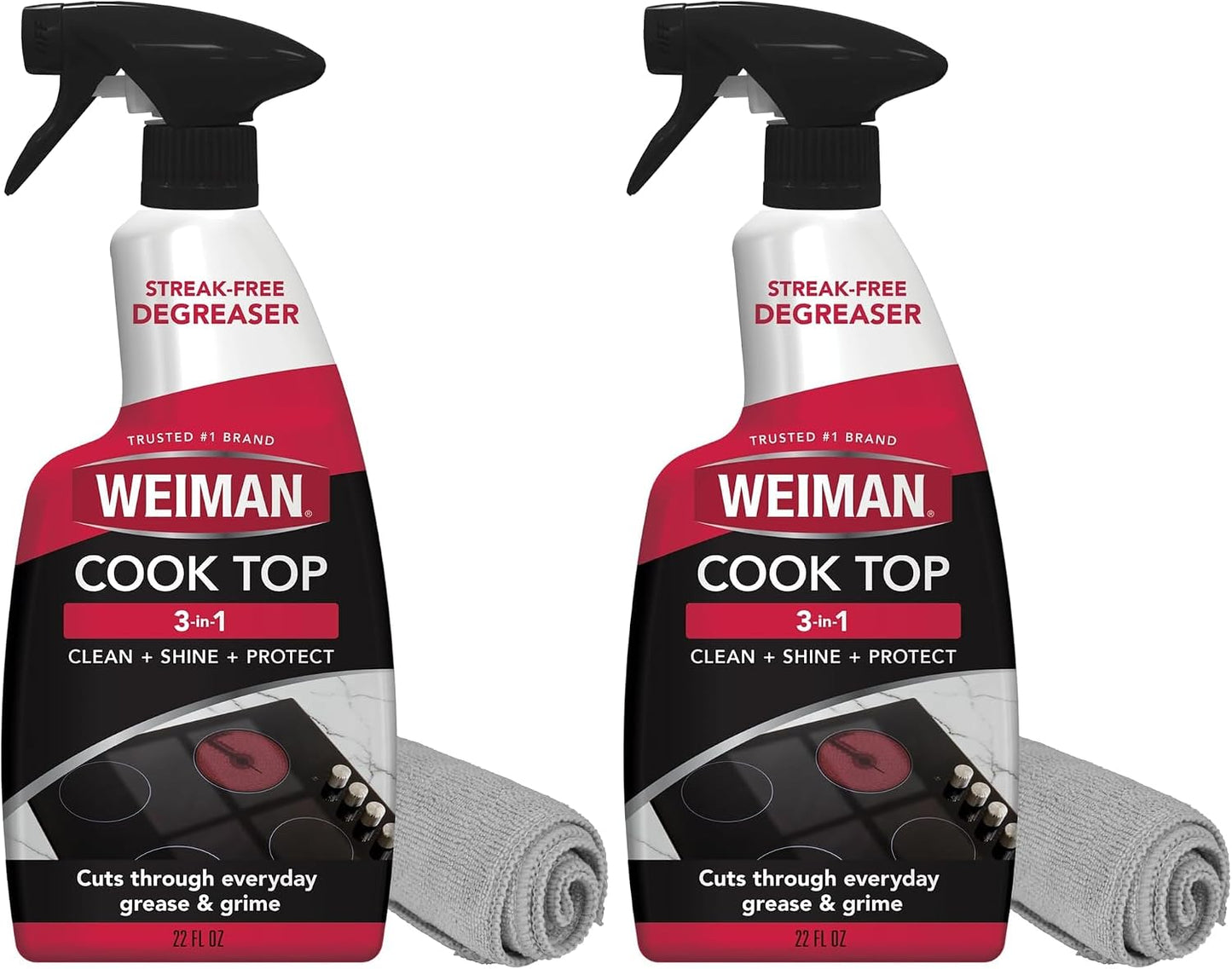 Weiman 22 Fl Oz Cooktop Cleaning Spray & Microfiber Cloth – Cooktop & Oven Cleaner for Streak & Residue Free - Non-Abrasive Degreaser Safe for Glass & Ceramic
