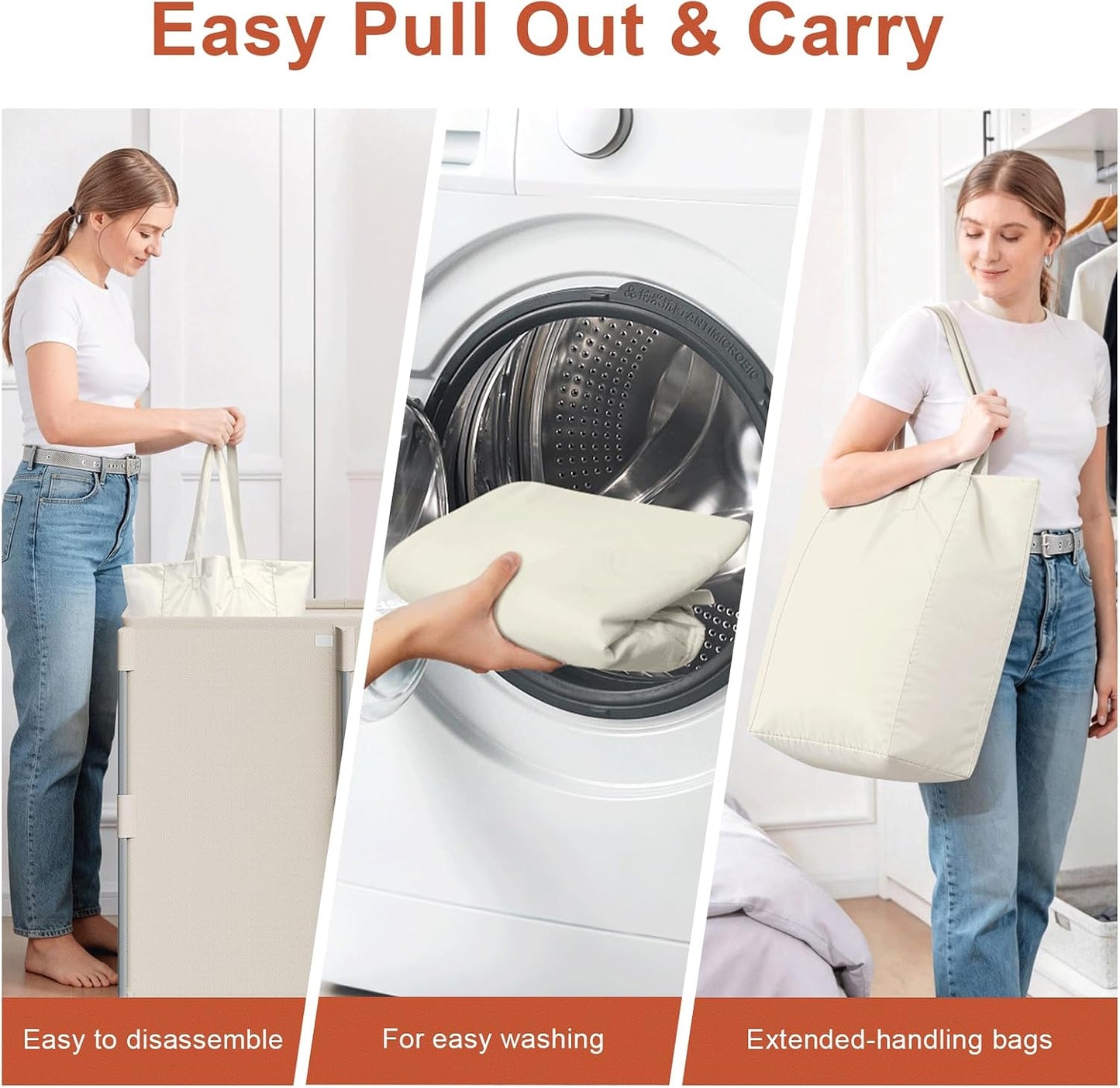 WOWLIVE 180L Laundry Hamper with Lid 3 Section, Large Laundry Basket with Removable Bags, Heavy Duty Metal Frame Dirty Clothes Hampers for Laundry, Laundry Basket Organizer for Laundry Room,Dorm,Black