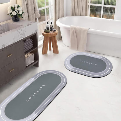 Rubber Bath mats Quick-Drying Non-Slip Bathroom mat Super Absorbent Bath mat Instant Dry Bath mat, Bathroom Rug in Front of The Kitchen Sink, Shower Room, Bathtub, Oval(Grey+16.9x26.7in)