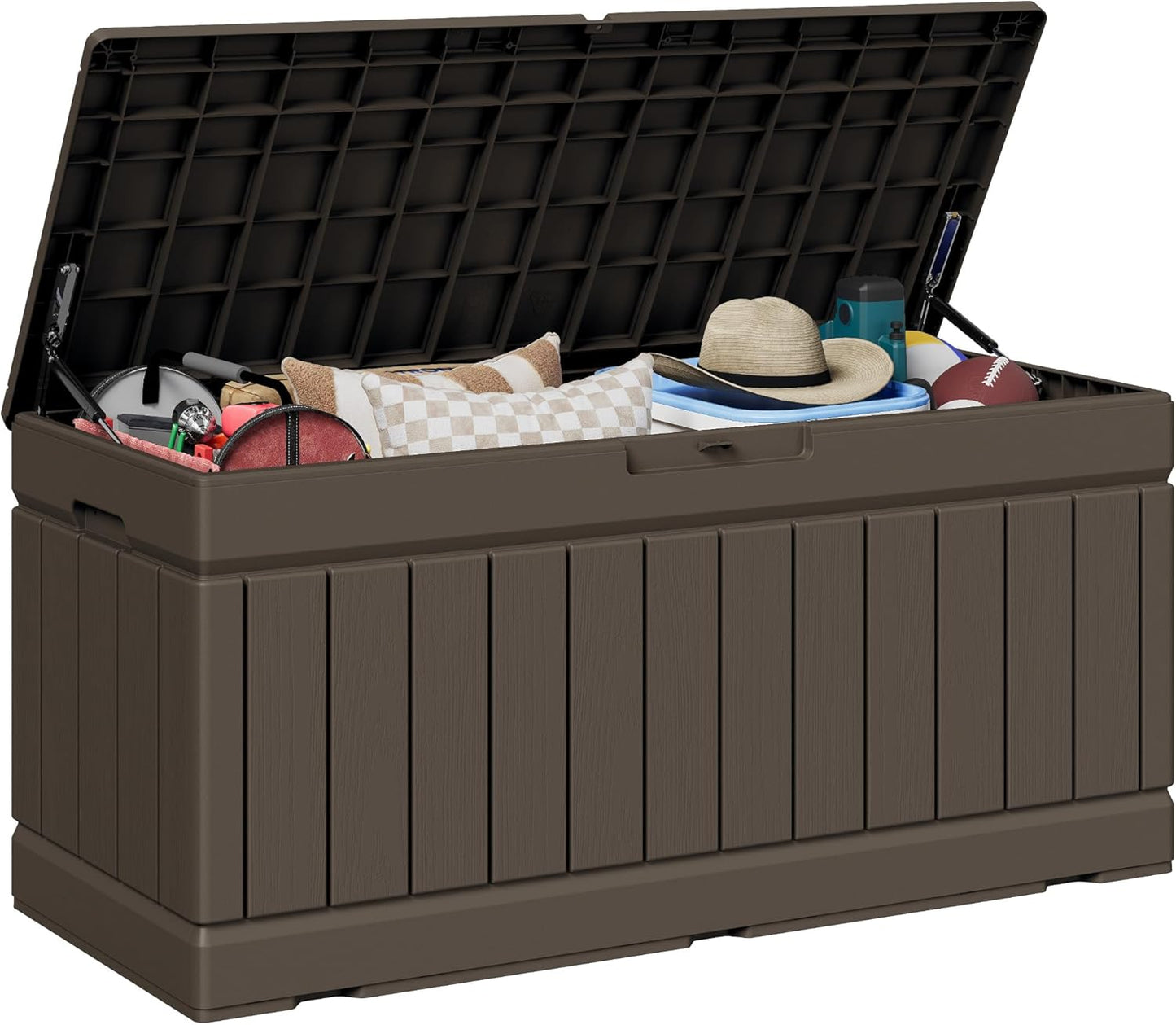 JUMMICO 31 Gallon Resin Deck Box Waterproof Indoor Outdoor Storage Boxes for Patio Furniture Cushions and Garden Tools (Brown)