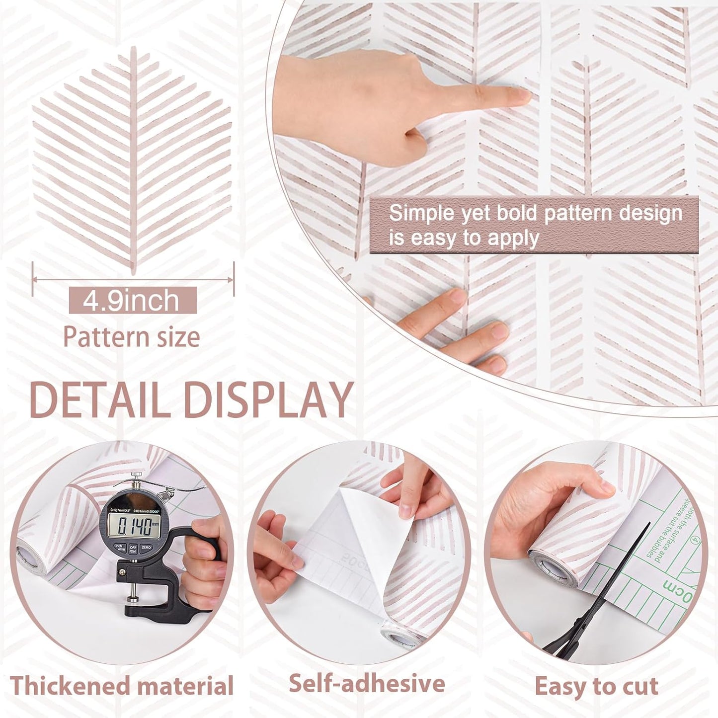 MelunMer 118In L 17.3In W Modern Peel and Stick Wallpaper Boho Contact Paper for Cabinets/Drawers Self Adhesive Removable Wallpaper for Bedroom/Bathroom Waterproof Geometric Contact Paper Beige/White