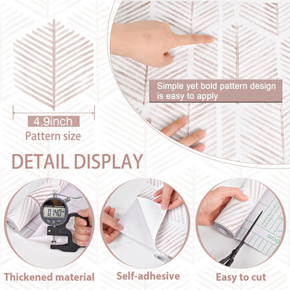 MelunMer 118In L 17.3In W Modern Peel and Stick Wallpaper Boho Contact Paper for Cabinets/Drawers Self Adhesive Removable Wallpaper for Bedroom/Bathroom Waterproof Geometric Contact Paper Beige/White
