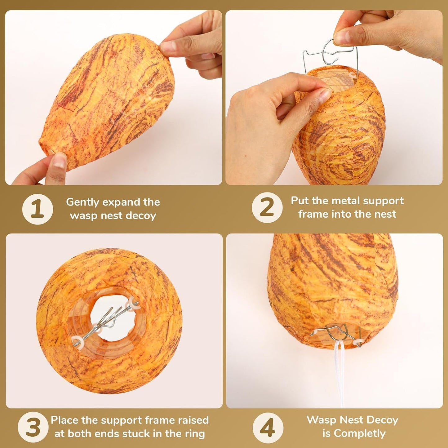 DECYOOL 4 Pack Paper Wasp Nest Decoy Hanging Fake Wasp Nest for Wasps Hornets Yellow Jackets