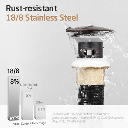 KES All Metal Bathroom Sink Drain with Strainer Basket Hair Catcher Anti Clog Pop Up Drain Stopper for Vanity Vessel Sink with Overflow, Rustproof 18/8 Stainless Steel Polished Chrome S2013A-CH