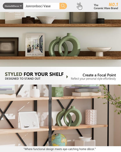 7.2″Hx8.9″H Donut Shape Decorative Vase Set of 2, Ceramic, Modern Minimalism Styles, Flowers or Plant Table Vases for Home Decor Living Room Shelf Entry Console Mantle Dining Centerpiece (Matte White)
