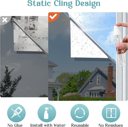 Haton Window Privacy Film, Stained Glass Rainbow Film Decorative Window Clings, Static Cling Sun Blocking Stickers Decals Coverings Tint for Home Heat Control, Non-Adhesive 17.5" x 78.7"