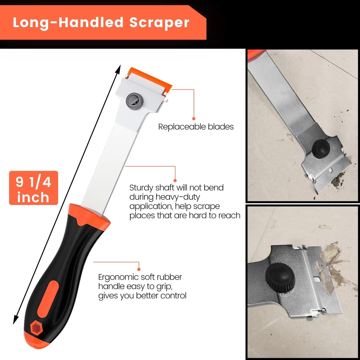 DEKEones Razor Blade Scraper, Long Handled Scraper Tool with 10 Extra Replacement Blades, Razor Scraper Remover for Cleaning Sticker, Paint, Caulk from Window, Car, Glass, Windshield, Stove