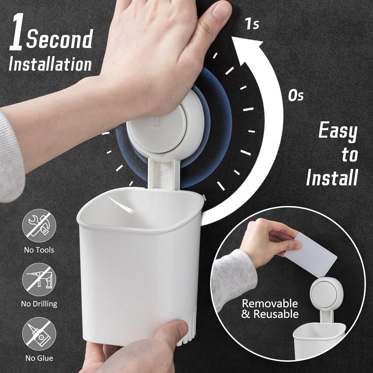 TAILI Upgraded Bathroom Mirror Suction Cup Toothbrush Holder with Razor Hook, Visible Safety Indicator, Large Capacity Inverted Trapezoid Design, Removable Shower Caddy for Toothbrush, Toothpaste, etc
