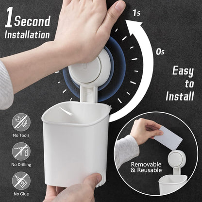 TAILI Upgraded Bathroom Mirror Suction Cup Toothbrush Holder with Razor Hook, Visible Safety Indicator, Large Capacity Inverted Trapezoid Design, Removable Shower Caddy for Toothbrush, Toothpaste, etc