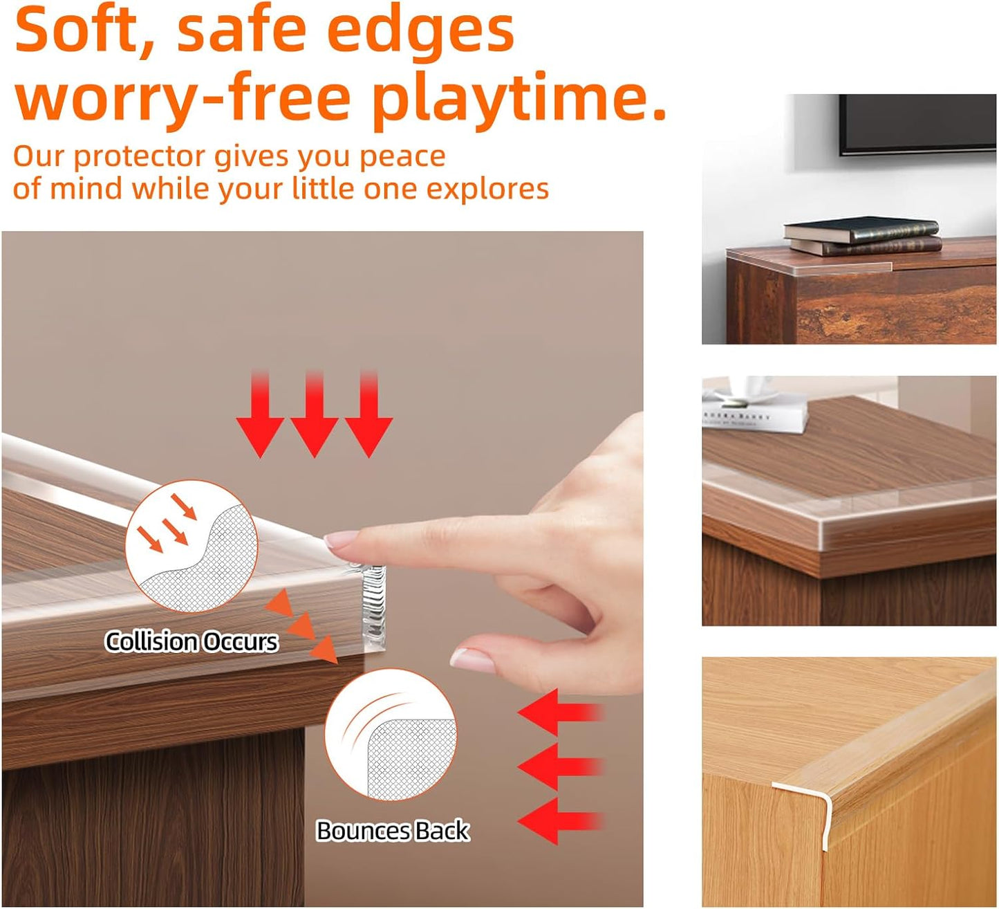 Clear Edge Protector Strip for Furniture, 0.8in x 9.84ft Invisible Corner Guards, No-Residue Self-Adhesive Sharp Edge Cushion Bumper for Table, Countertop, Cabinet, Door Frame, Home Safety