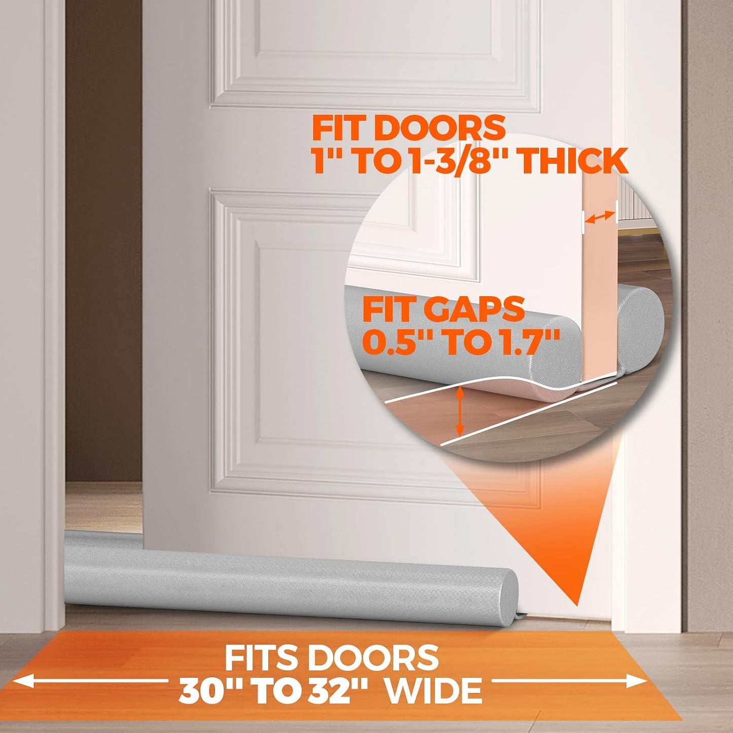 Holikme Door Draft Stopper Door Sweep Weather Stripping Noise Blocker Window Breeze Blocker Adjustable Draft Door Closers, Grey