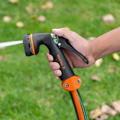 Truper 8-Pattern Metal Hose Spray Nozzle, Heavy-Duty Coated Metal Body with Comfort Grip Handle, Continuous Flow Locking Clip Gardening and Cleaning Wand (Model 18477 / PR-208)