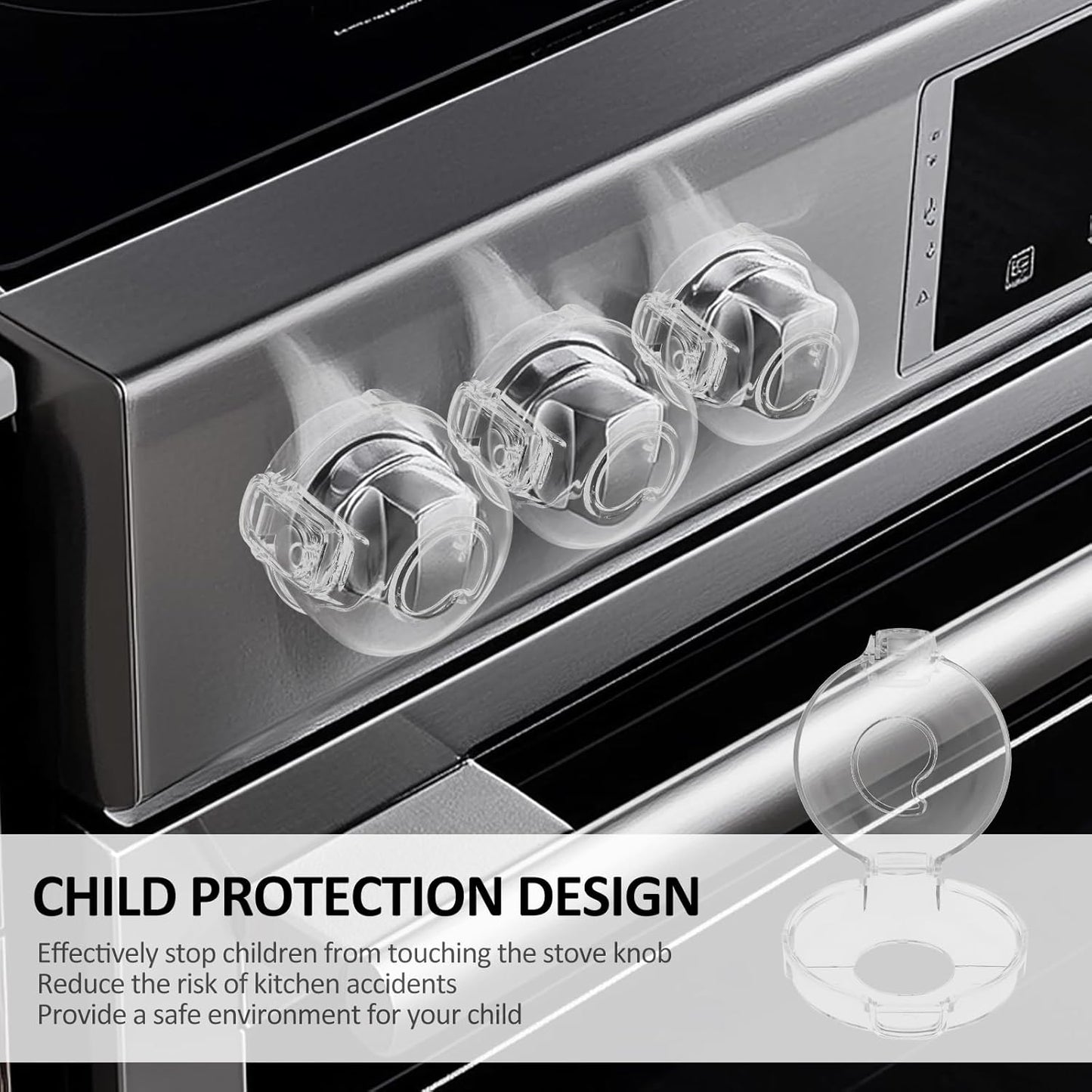 5 Pcs Silicone Gas Stove Child Safety Knob Locks Stove Knob Cover, Guard Baby Proofing, Universal Size with Adhesive, PC Material, Heat-Resistant, Clear View Stove Knob Guard for Kids and Pets