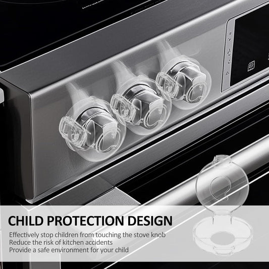 5 Pcs Silicone Gas Stove Child Safety Knob Locks Stove Knob Cover, Guard Baby Proofing, Universal Size with Adhesive, PC Material, Heat-Resistant, Clear View Stove Knob Guard for Kids and Pets