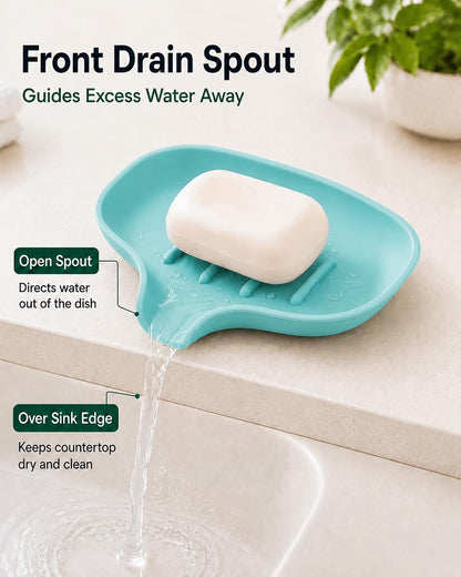 3 Pack Silicone Soap Dish with Drain, Bar Soap Holder for Shower/Bathroom, Self Draining Waterfall Soap Tray/Saver for Kitchen, Keep Soap Dry, Easy to Clean