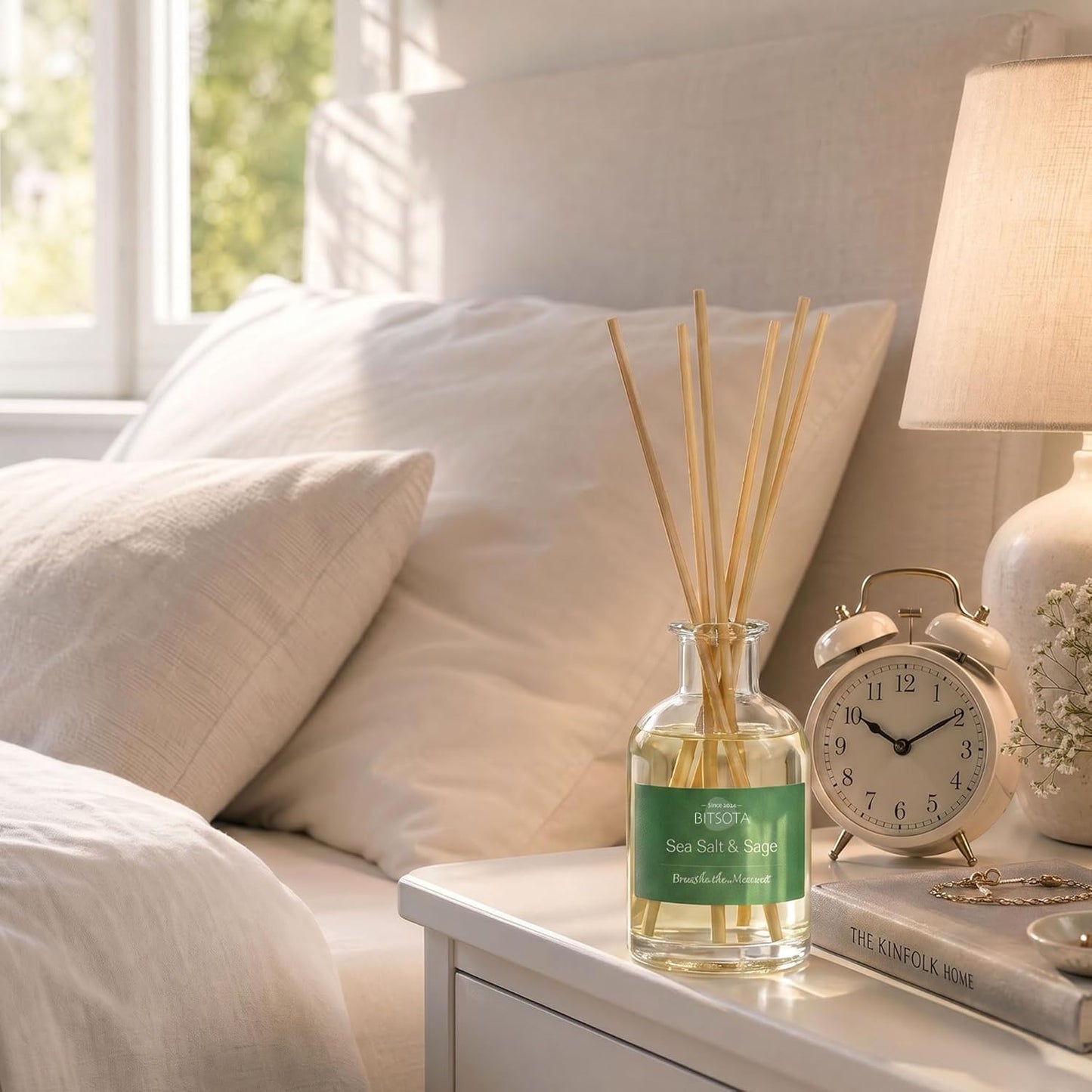 Natural Reed Diffuser Set, Fresh Lemon 3.52 oz (100ml) Scented Diffuser with Sticks Home Fragrance Reed Diffuser for Bathroom Shelf Decor, Ideal Gift for Woman