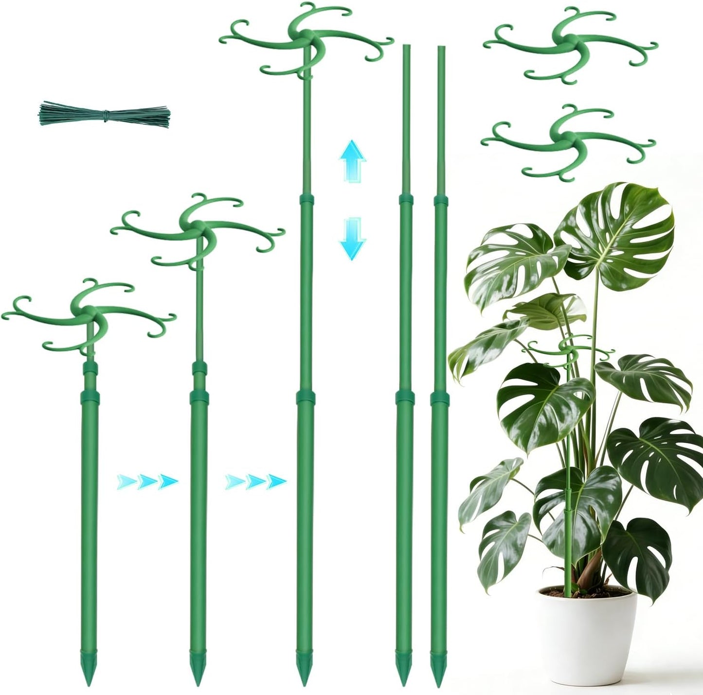 Plant Stakes,Telescoping Plant Support,3Pack 17.3 to 42.3IN Adjustable Monstera Plant Support,Garden Stakes with Clips,Sturdy Plant Sticks for Indoor Outdoor Plants,Orchid, Tomato,Vine,Monstera