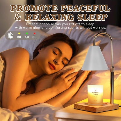 Candle Warmer Lamp Wood with Timer, Dimmable Electric Candle Lamp Warmer for Jar Candles, 2*35 Watt Bulb, Mothers Day Birthday Gifts for Women Men, Decorative Wooden Candle Lamp for Bedroom Home Decor