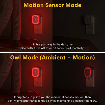 YUNLEX 2 Pack Plug in Red Sleep Night Light with Motion Sensor & Dusk to Dawn Sensor, Soft Glow, 0% Blue Light, Dimmable, Auto On/Off, LED Lights for Bedroom, Kids, Bathroom, Hallway, as Mother Gifts