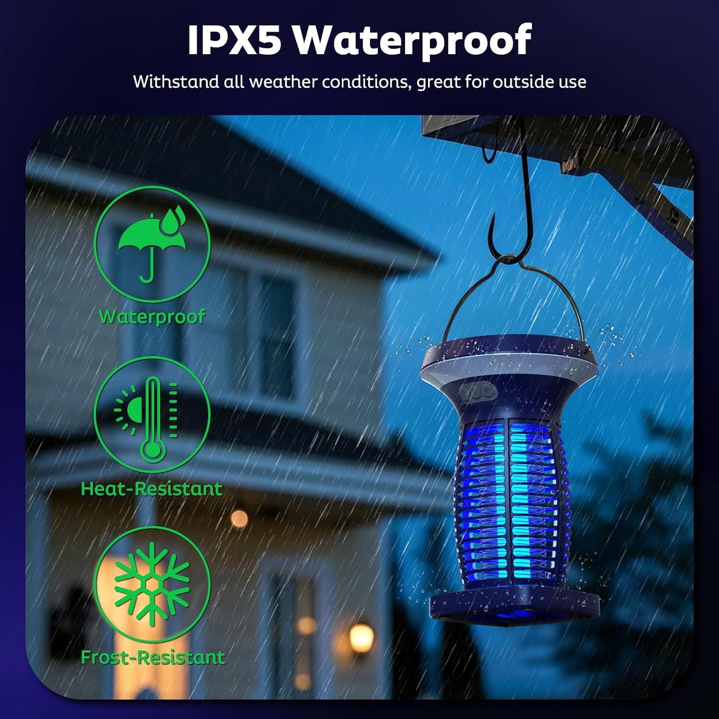 OnBeam Solar Bug Zapper Outdoor, 4200V Electric Mosquito Killer for Patio | Solar & USB-C Charging, IPX5 Waterproof, Auto Mode, SOS Light, Indoor Fly Trap for Home, Backyard, Garden, Camping