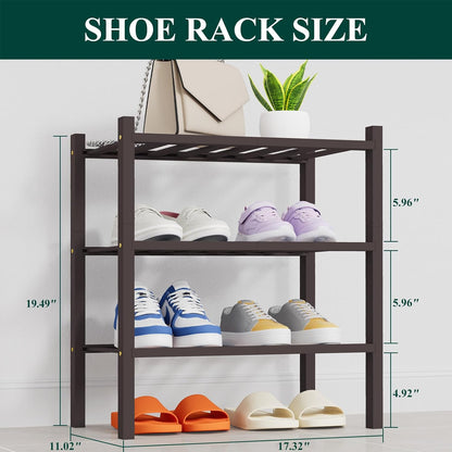 Smiry Bamboo Shoe Rack, 3 Tier Free Standing Wooden Shoe Organizer, Stackable Wood Shoe Storage Shelf for Closet, Entryway, 12 Vertical Slats, 2+1 Stack Standard Legs, 26.8"x11"x19.5", Natural