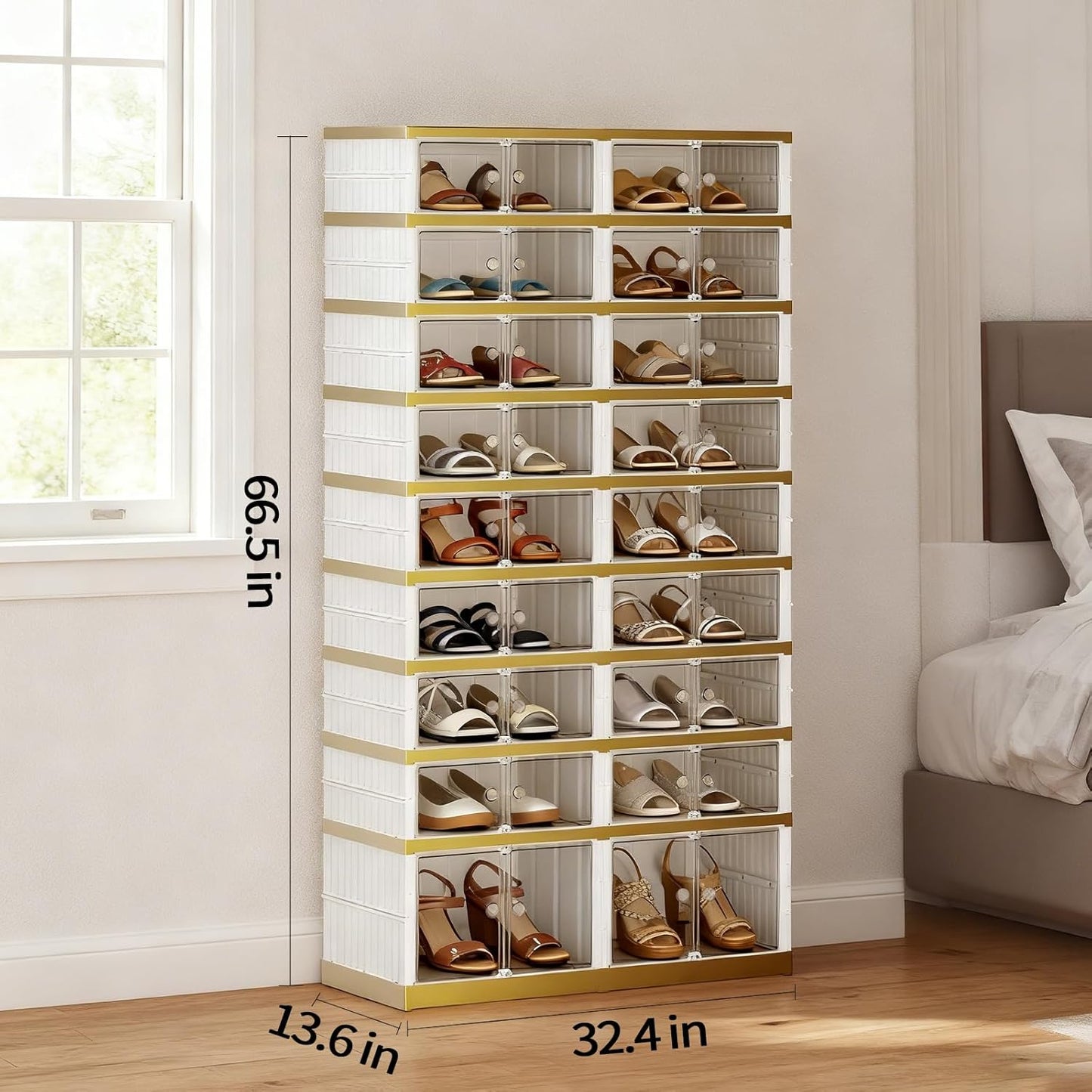 SYNCVIBE Shoe Rack Organizer for Closet Entryway Foldable Sneaker Storage Shoe, Collapsible Shoe Cabinet, Stackable Shoe Storage Cabinet with Lids for Living Room (6 Tiers 24 Pairs)