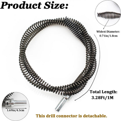 Amonk Drain Auger Cable 3.28Ft Clog Remover with Drill Connector 10mm Flexible Plumbing Snake Pipe Drain Cleaner for Kitchen, Bathroom and Shower Sink
