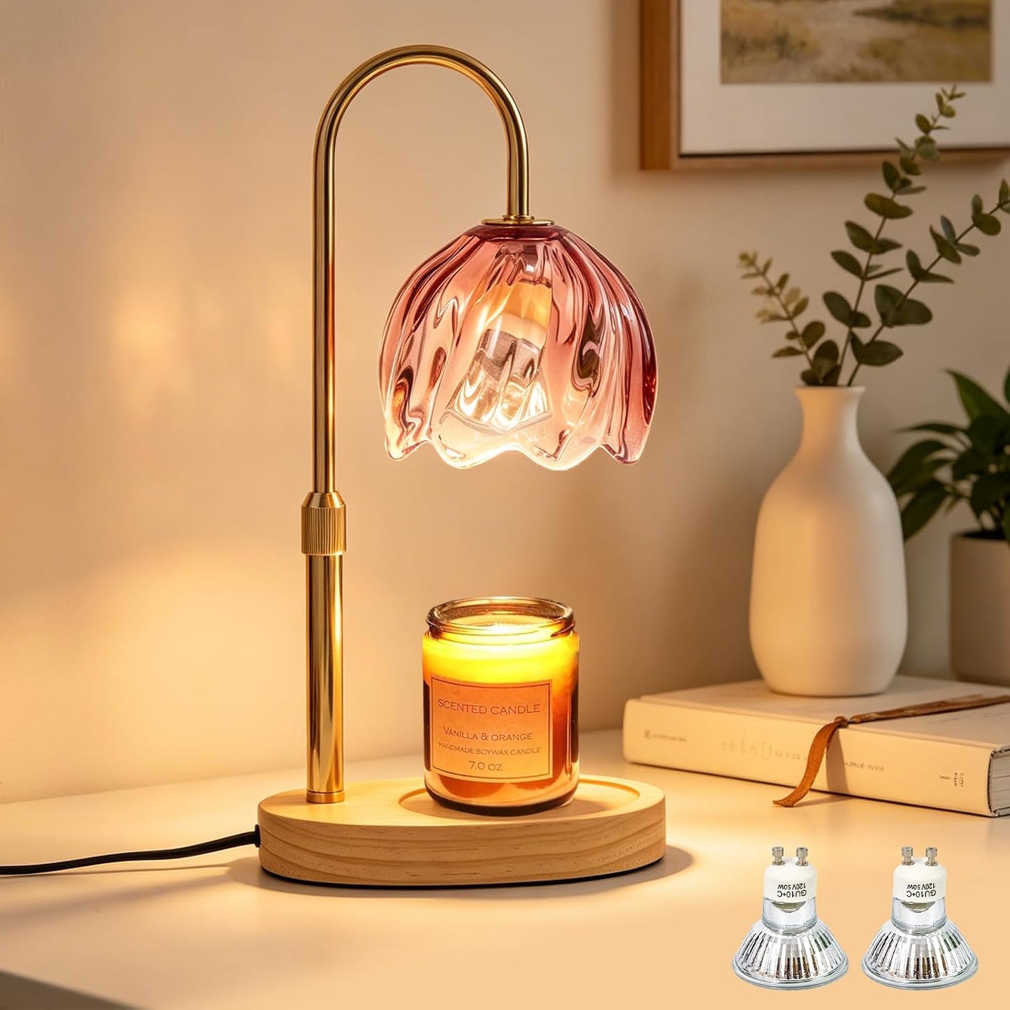 Flower Candle Warmer Lamp with Timer, Dimmable Adjustable Height Wax Melts Warmer for Jar Candles, Birthday Gifts for Women Mom, House Warming Gifts New Home, Bedroom Living Room Decor (Green)