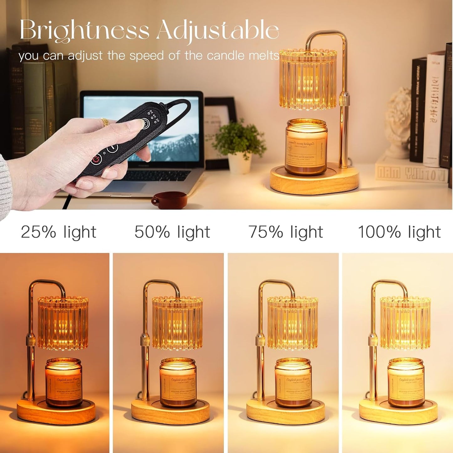 Candeldo Candle Warmer Lamp with Timer: Black Wax Melt Warmer | Height Adjustable, Dimmable, with 2 Bulbs, Modern Farmhouse Decor for Home, Bedroom, Gifts for Women, Birthday, Housewarming
