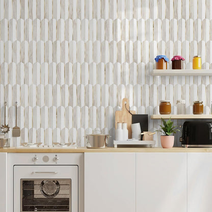 Vamos Peel and Stick Backsplash Seamless Tile for Kitchen and Bathroom,White and Beige Slate PVC Mixed Light Gold Self Adhesive Fish Scale Metal Mosaic Tiles (10 Sheets)