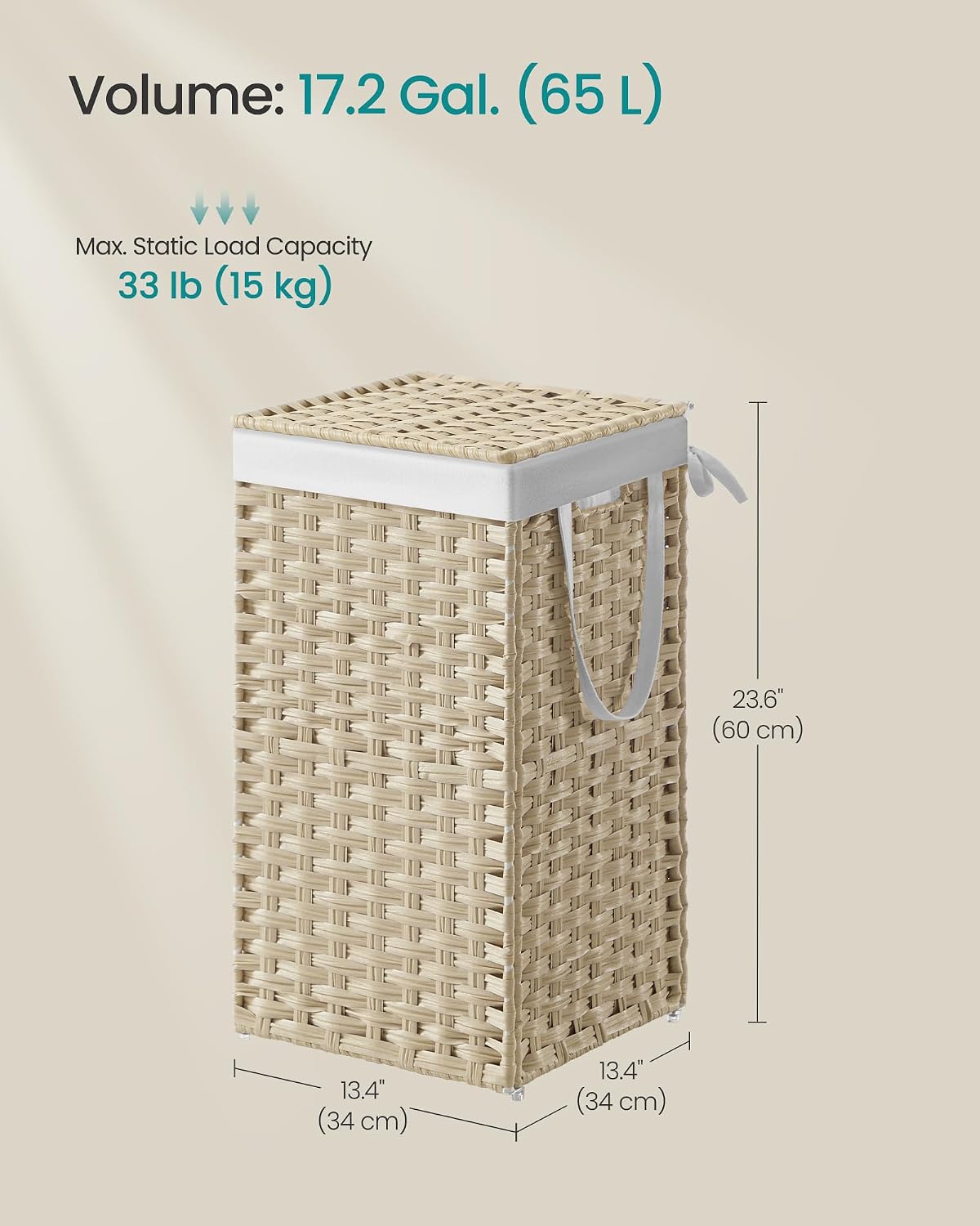 SONGMICS Laundry Hamper with Lid, 23.8 Gallon (90 L) Synthetic Rattan Clothes Laundry Basket with Lid and Handles, Foldable, Removable Liner, Chestnut Brown ULCB051K02
